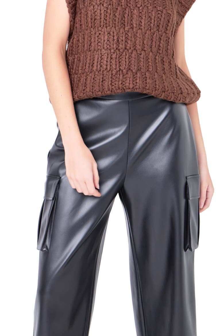 Faux Leather Crop Cargo Pants, Alternate, color, BLACK