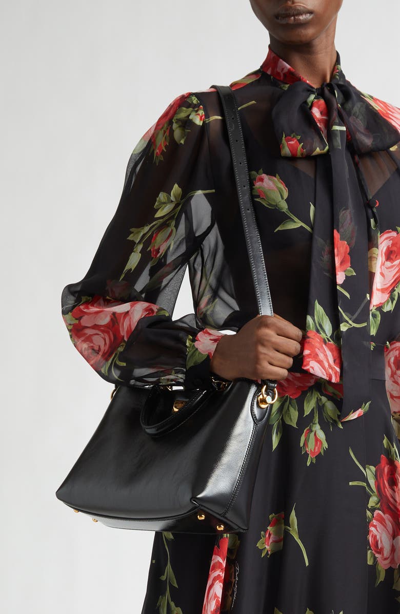 Dolce&Gabbana My Sicily Leather Shoulder Bag, Alternate, color, 80999 Nero