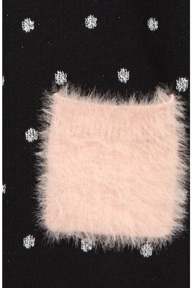 Fuzzy Pocket Sweater Dress, Alternate, color, BLACK- SILVER DOT