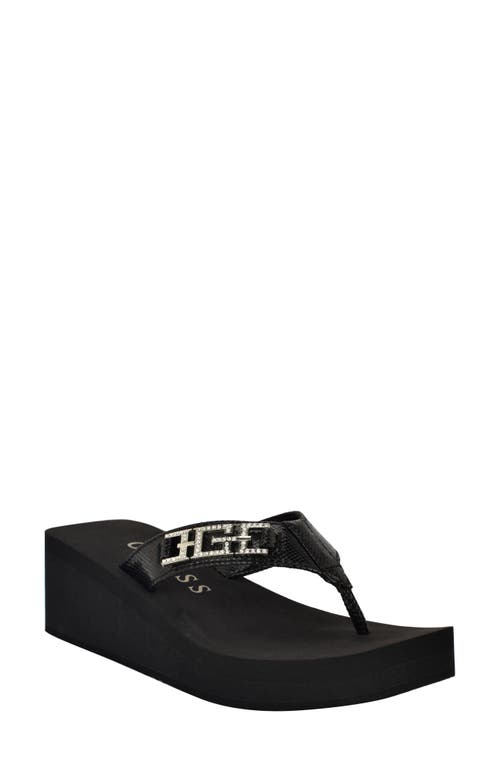 Guess Elowen Platform Wedge Flip Flop In Black