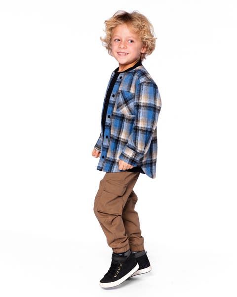 Long Sleeve Brushed Plaid Button Down Shirt Avec Rib Collar (Toddler & Little Kid)