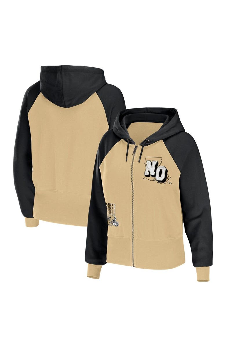 WEAR by Erin Andrews Women's WEAR by Erin Andrews Gold New Orleans Saints Colorblock Lightweight Full-Zip Hoodie, Main, color, Cream