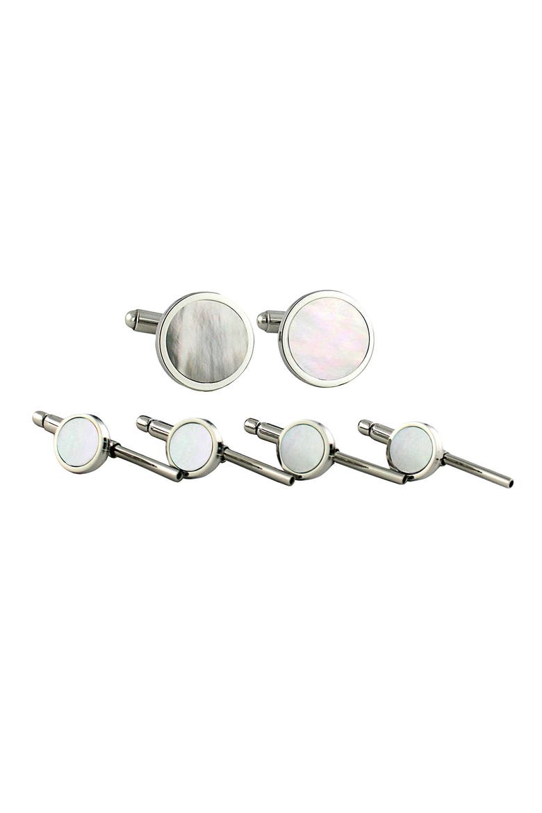 Mother-of-Pearl Cuff Link & Stud Set, Main, color, SILVER M.O.P STUD SET