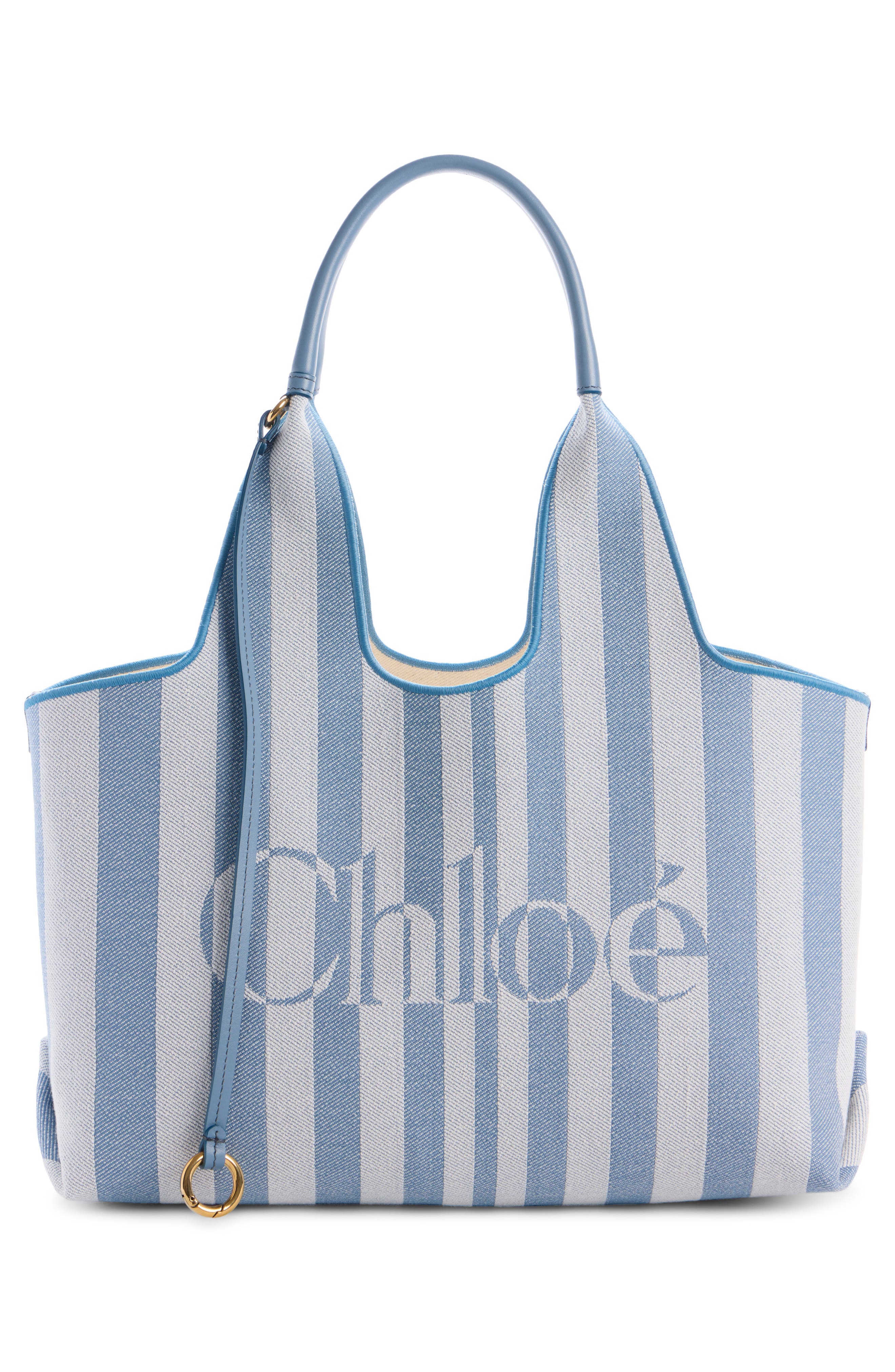 Chloé Stripy Logo Jacquard Tote, Alternate, color, Surfing Blue