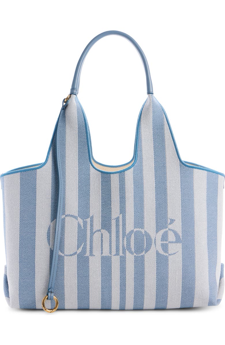 Chloé Stripy Logo Jacquard Tote, Alternate, color, Surfing Blue