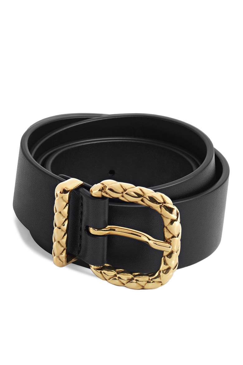 Coaxial Leather Belt, Main, color, BLACK/ BRASS