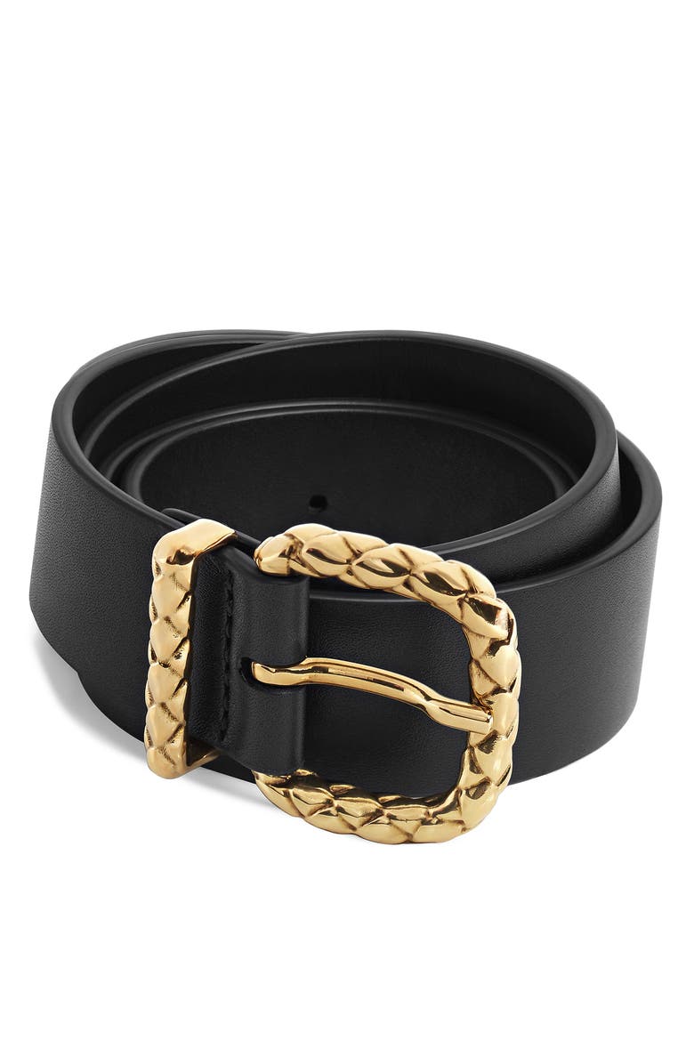 Bottega Veneta Coaxial Leather Belt, Main, color, Black/ Brass