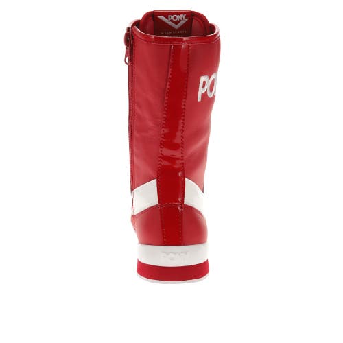 Pony Womens Ko-80 High Patent Genuine Leather Premium Lace Up Athletic Sneaker Shoe In Red/white