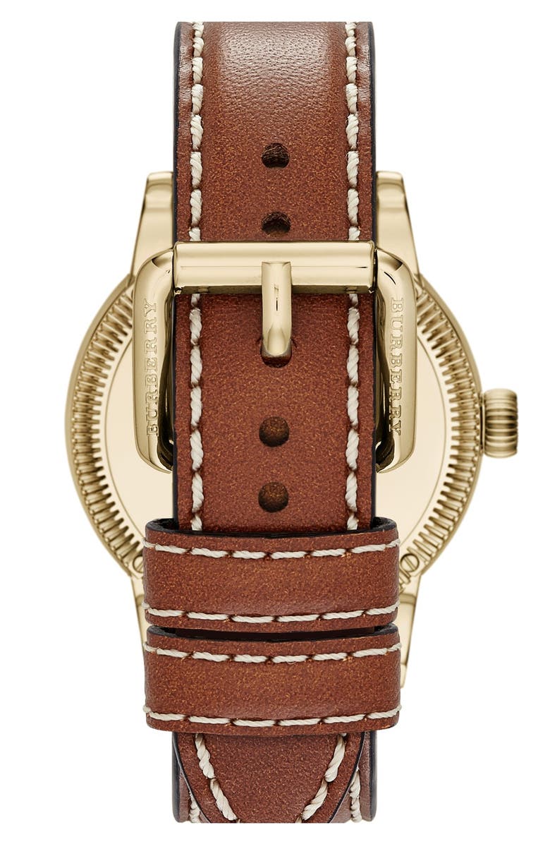 Burberry 'Utilitarian' Round Leather Strap Watch, 38mm, Alternate, color,