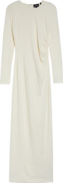 Emporio Armani Long Sleeve Jersey Ruched Maxi Dress