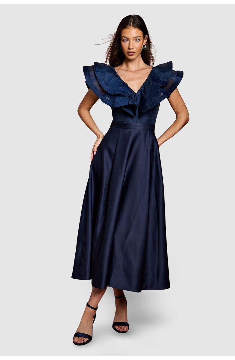 Coast Frill Shoulder Midi Dress, Main, color, Navy