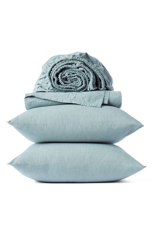 Coyuchi Crinkled Organic Cotton Percale Sheet Set In Blue