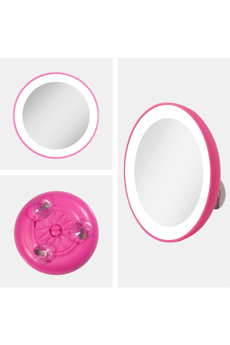 Lighted Compact Mirror with 10X Magnification & Suction Cup, Alternate, color, Pink
