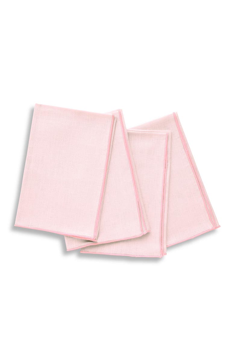 Solino Home Linen Dinner Napkins - Bianca Merrow Stitch, 20" x 20" Inch, Main, color, Pink