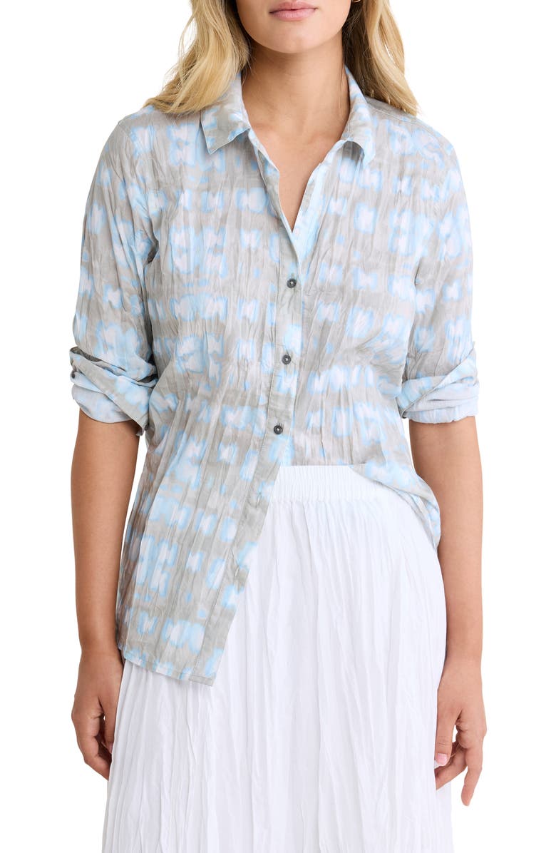 nz BY NIC AND ZOE Shibori Core Crinkle Button-Up Cotton Shirt, Main, color, Blue Multi