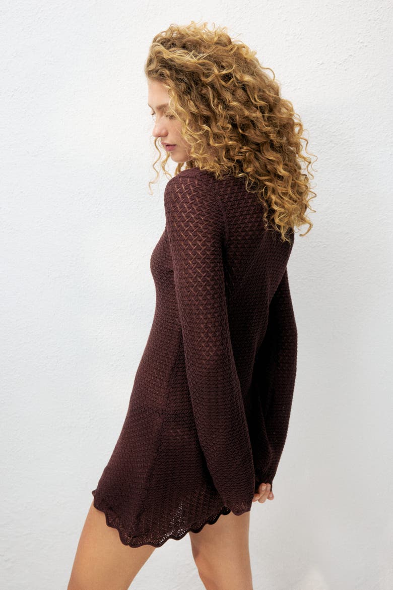 Pointelle-knit Beach Dress, Alternate, color, Dark brown