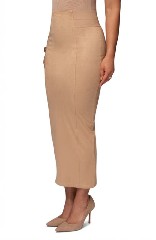 Jluxlabel Phoenix Faux Suede Pencil Skirt In Beige