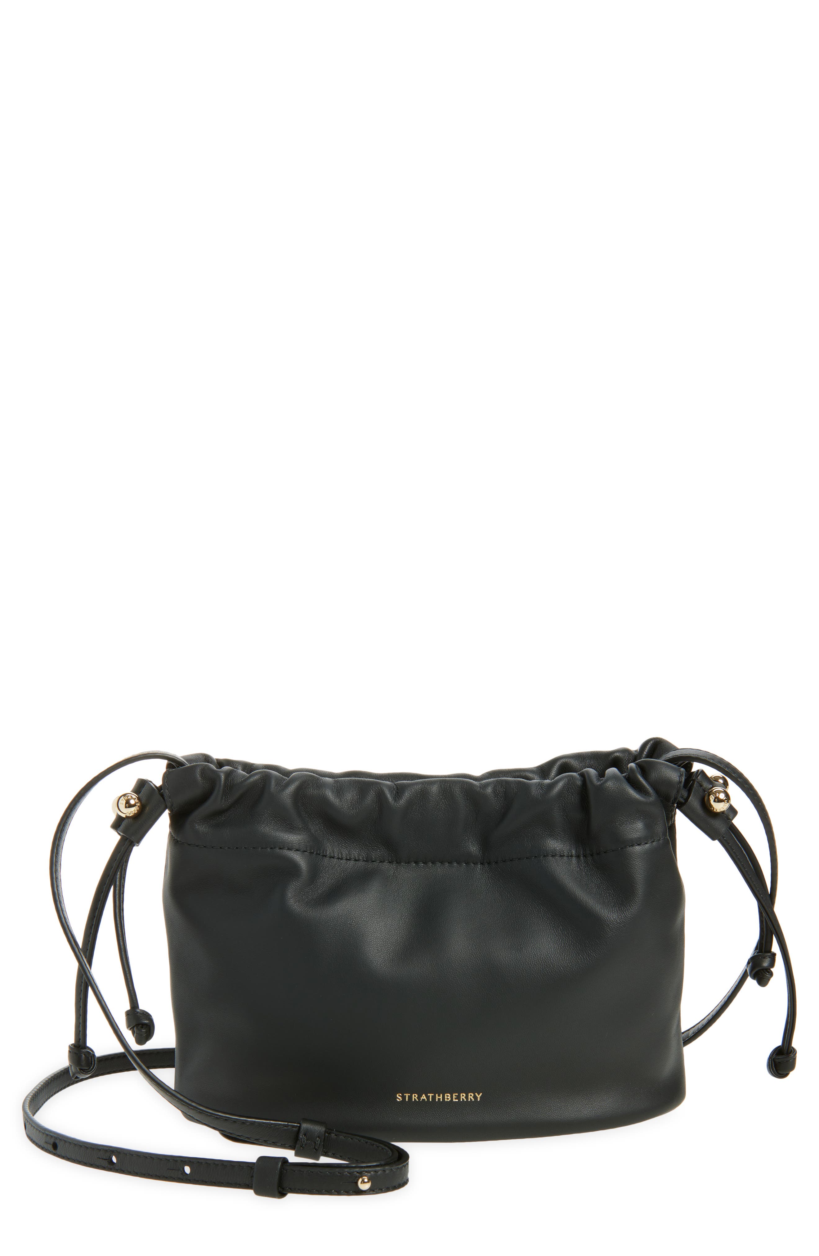 Strathberry Drawstring Leather Crossbody Bag, Main, color, Black