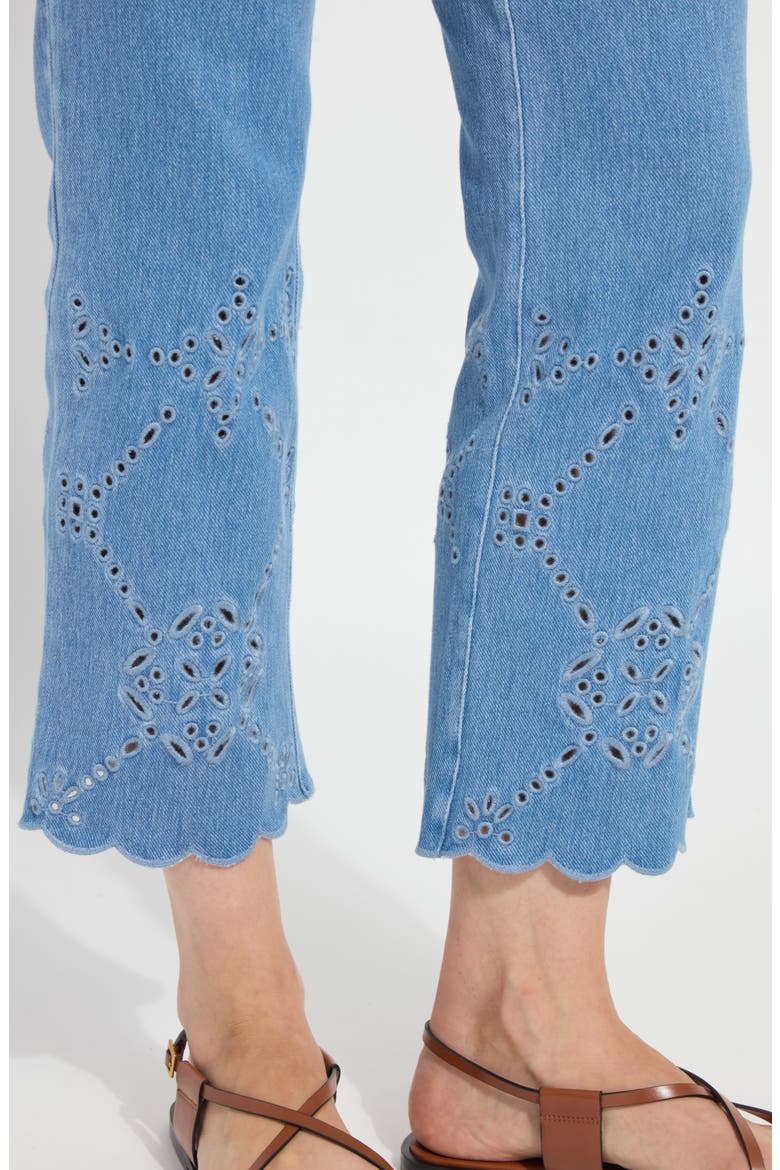 Billie Eyelet Pull-On High Waist Crop Straight Leg Jeans, Alternate, color, BLEACHED BLUE