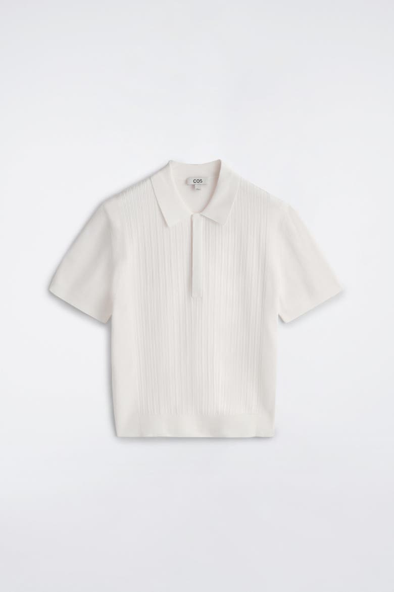 Textured-panel Cotton Polo Shirt, Alternate, color, WHITE