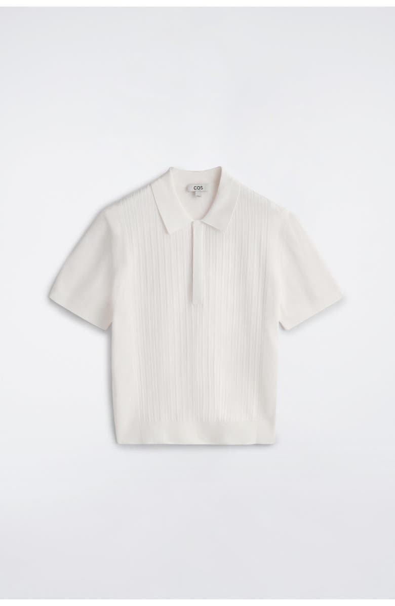 COS Textured-Panel Cotton Polo Shirt, Alternate, color, White