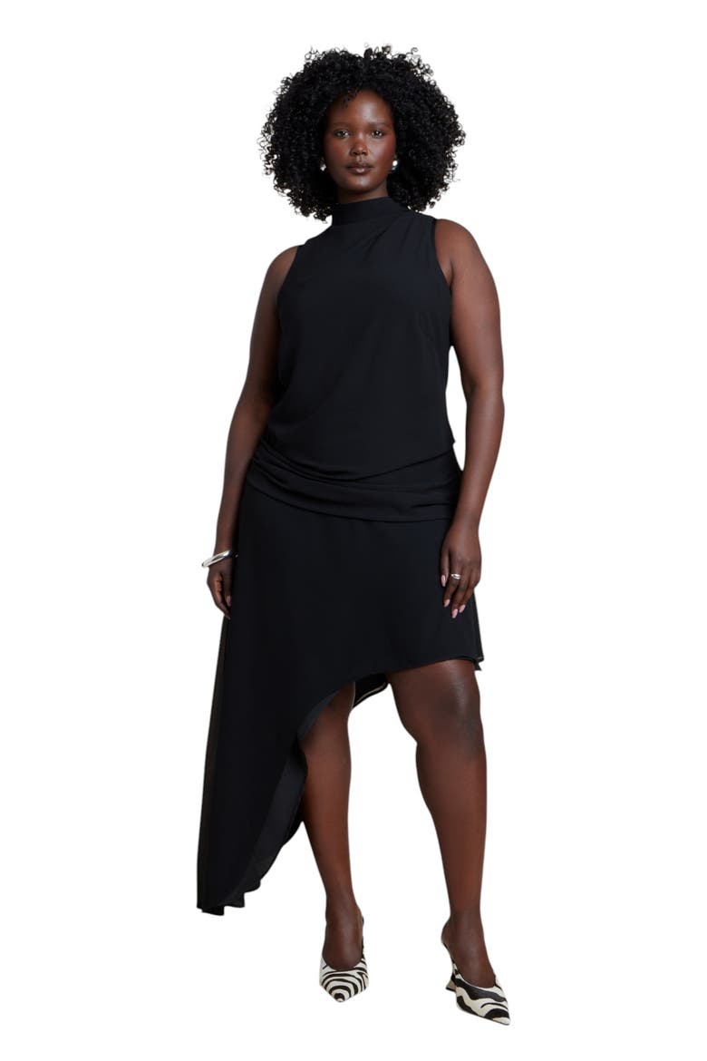 Asym Drape High Low Dress, Main, color, BLACK ONYX