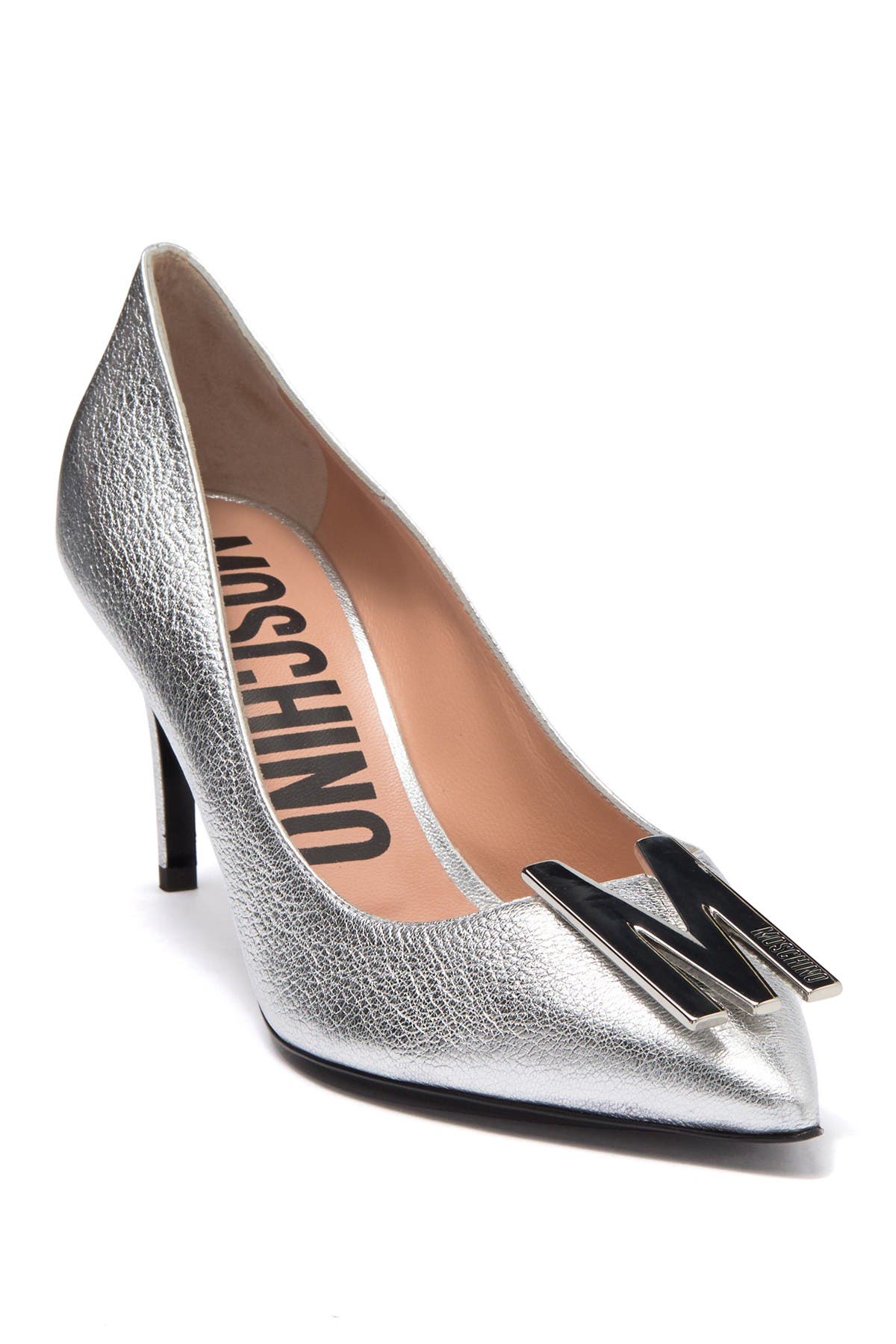 Moschino Logo Hardware Pointed Toe Pump, Main, color, 