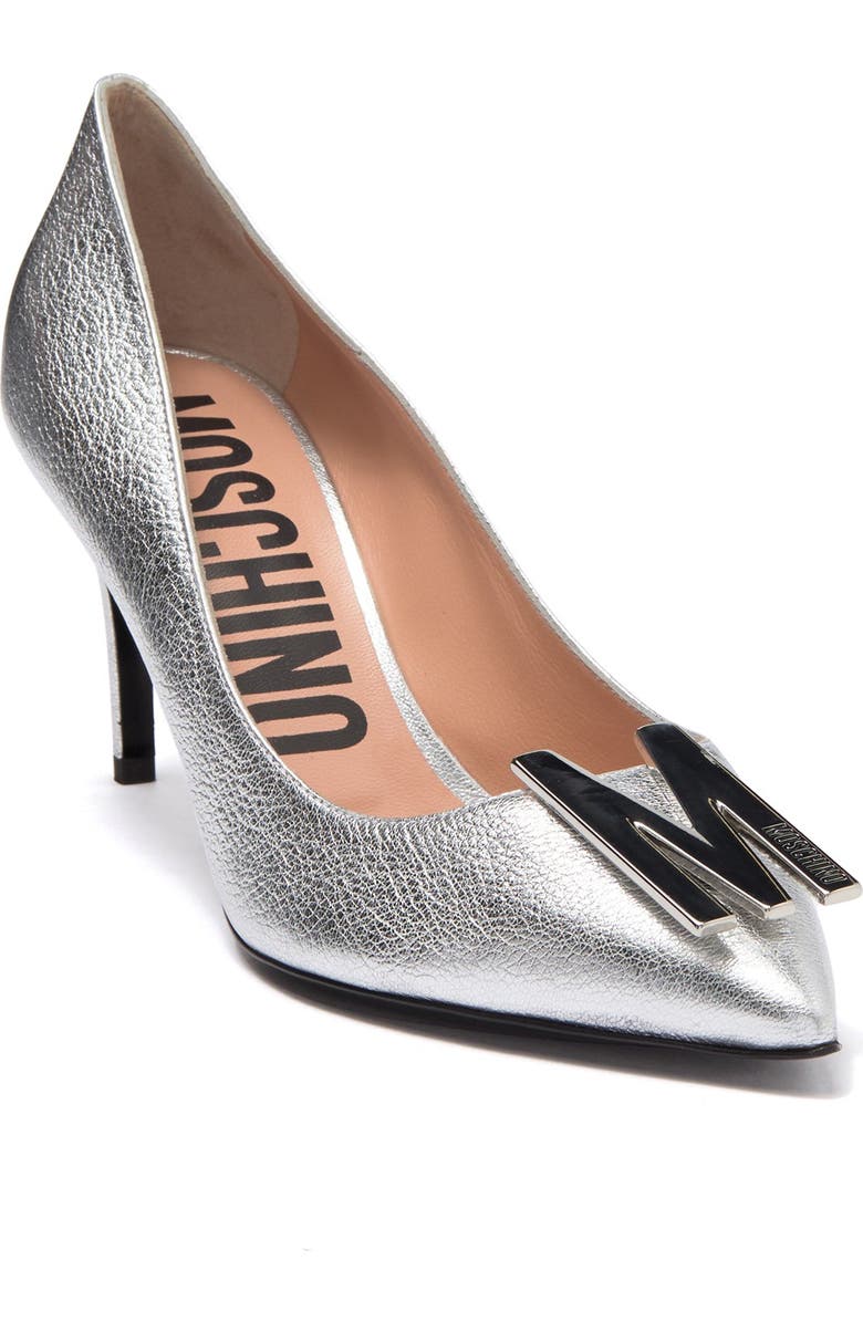 Moschino Logo Hardware Pointed Toe Pump, Main, color,