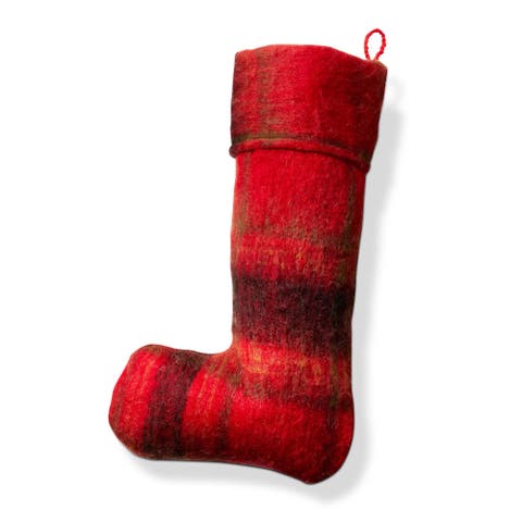 Wooly Plaid Holiday Stocking Red Multi Christmas Decor