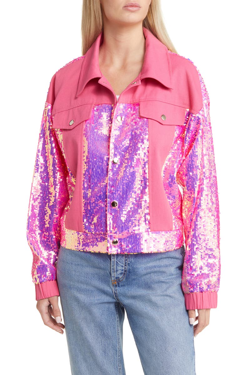 AZALEA WANG Sequin Denim Jacket, Alternate, color,