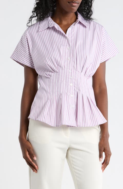 Pleated Waist Button Front Top