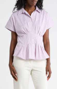 Pleated Waist Button Front Top