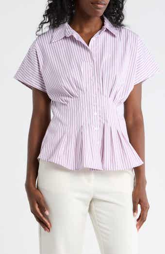 Pleated Waist Button Front Top