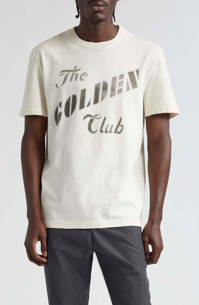 Golden Goose The Golden Club Distressed Cotton Graphic T-Shirt, Main, color,