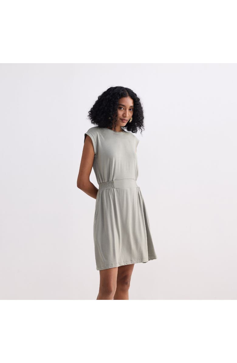 Reistor Short Dress With Smocking Side Detail, Alternate, color, Light Olive