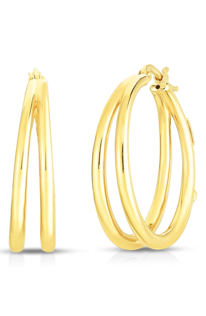 Roberto Coin Oro Classic Double Hoop Earrings, Main, color, 18Kyg