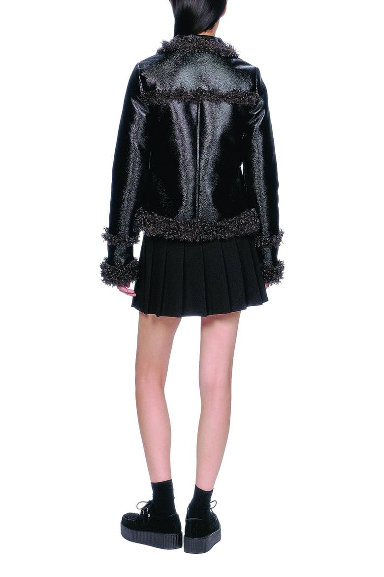Faux Leather W/ Curly Lamb Trim Jacket, Alternate, color, Black Multi