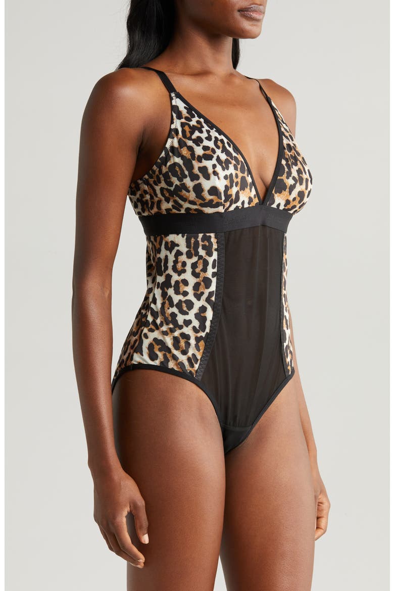 Leopard Print Mesh Bodysuit, Alternate, color, BROWN