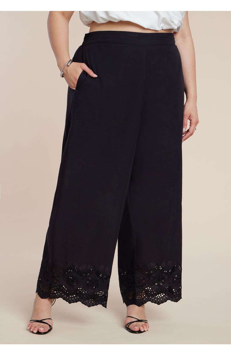 ELOQUII Embroidered Eyelet Pant, Main, color, Black Onyx