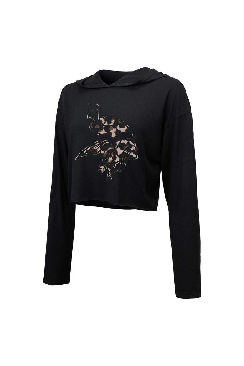 Women's Majestic Threads Justin Jefferson Black Minnesota Vikings Leopard Player Name & Number Long Sleeve Cropped Hoodie, Alternate, color, Black