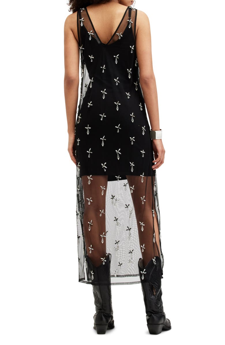 AllSaints Kai Crystal Mesh Sleeveless Dress, Alternate, color,