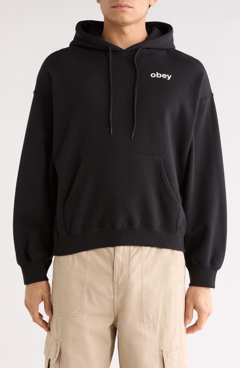 Obey Time Baggy Cotton Blend Hoodie, Main, color, Digital Black