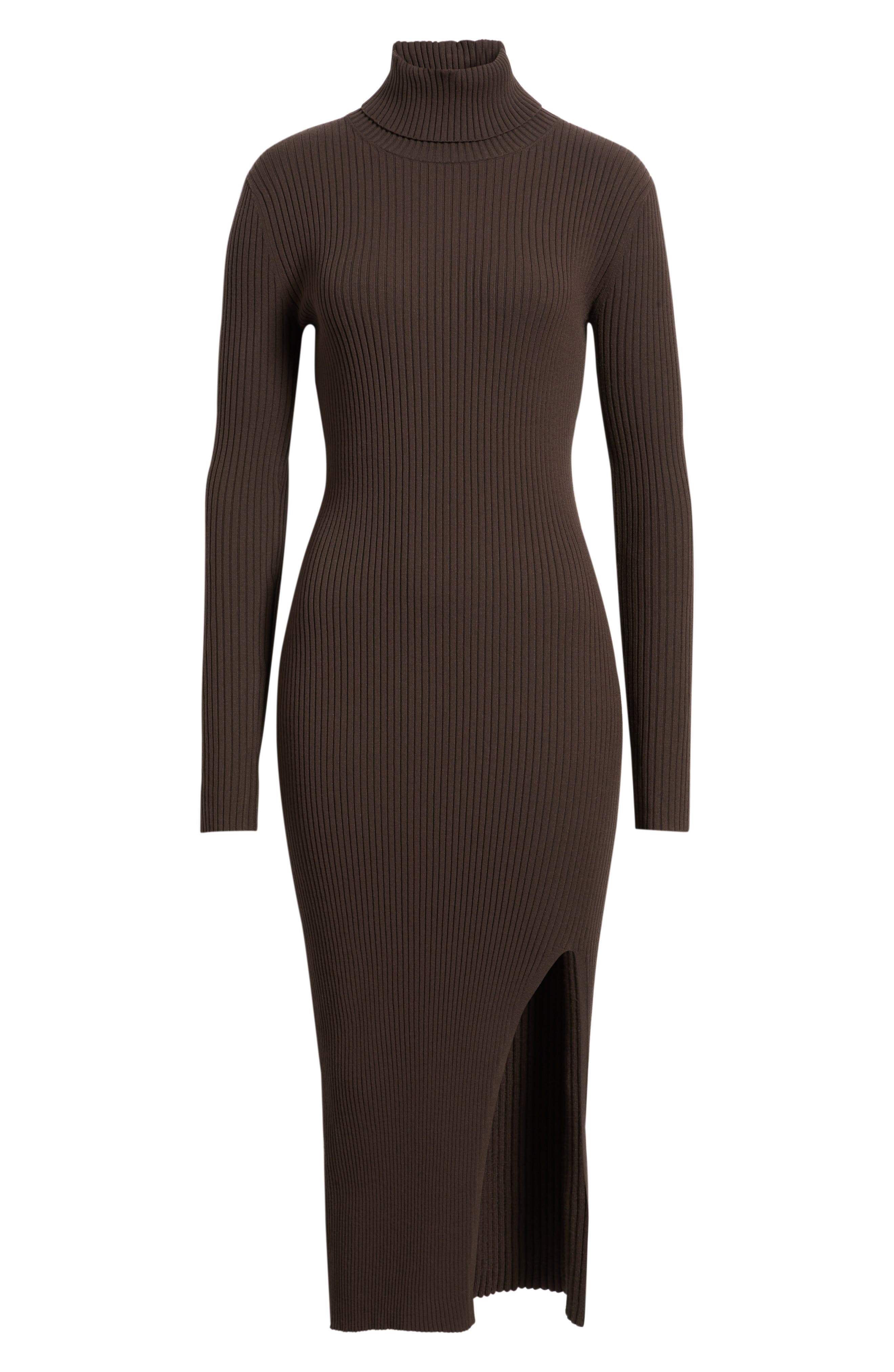 rib long sleeve turtleneck sweater dress open edit Open Edit Ribbed Turtleneck Sweater Dress In Burgundy Tannin - 50% Off