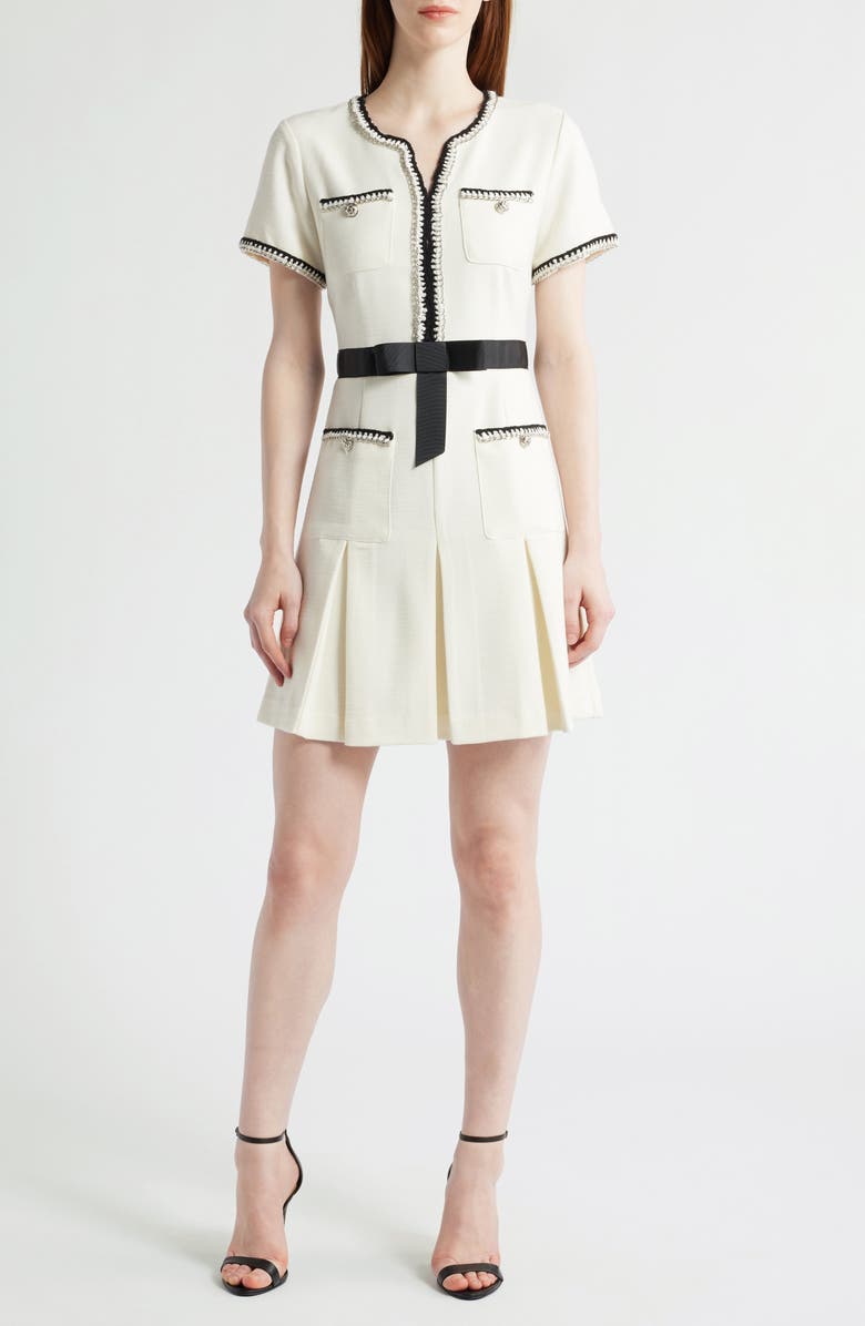 Tahari ASL Contrast Trim Short Sleeve Dress, Main, color,