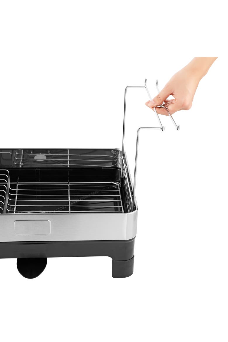 Concerto 20.5" Fingerprint-Proof Stainless Steel Dish Drying Rack with Swivel Spout Tray and Wine Glass Holder, Stainless Steel/Black, Alternate, color, Silver/Black
