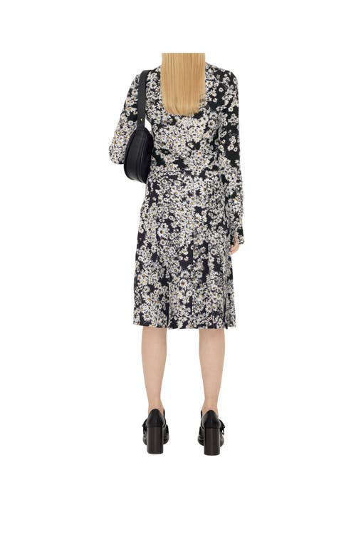 Burberry Flower Print Midi Silk Skirt In Black