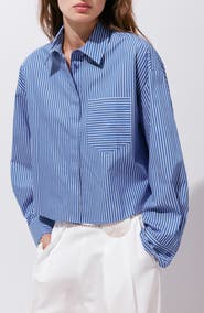 MANGO Stripe Crop Button-Up Shirt