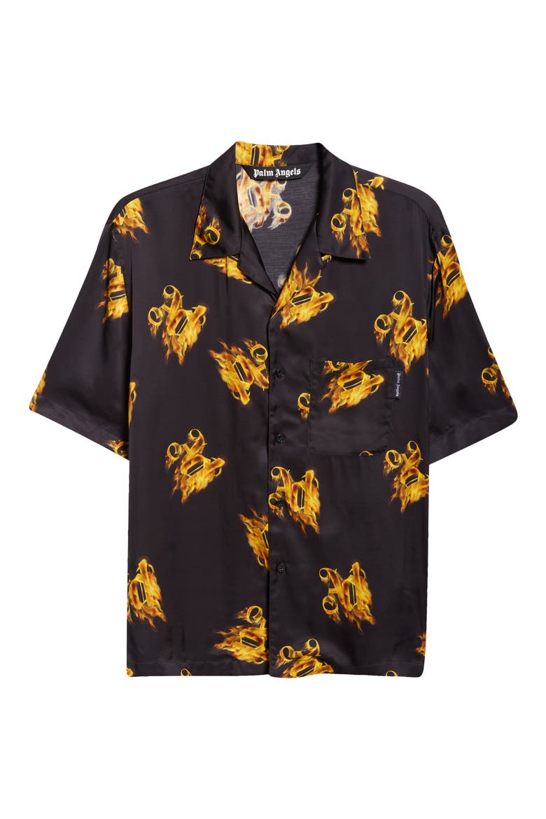 Burning Monogram Camp Shirt, Alternate, color, BLACK GOLD