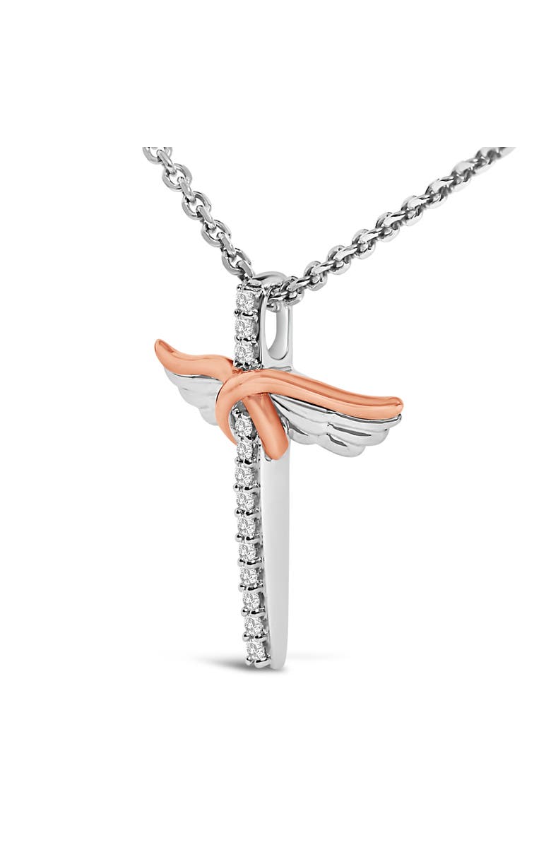 Haus of Brilliance 14K Rose Gold Plated Sterling Silver 1/5 Cttw Diamond Wing Cross Pendant Necklace, Alternate, color, White Gold Over Silver