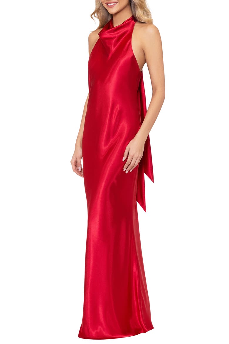 Halter Charmeuse Gown, Alternate, color, RED